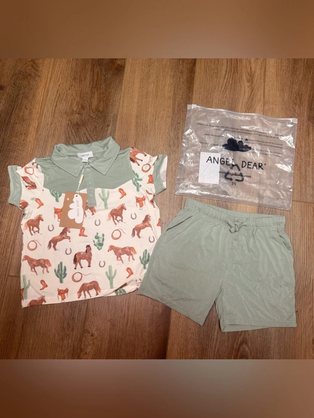 Angel Dear Western Horses Cowboy Polo Short Set 2T NWT Bamboo Toddler Boy Preppy